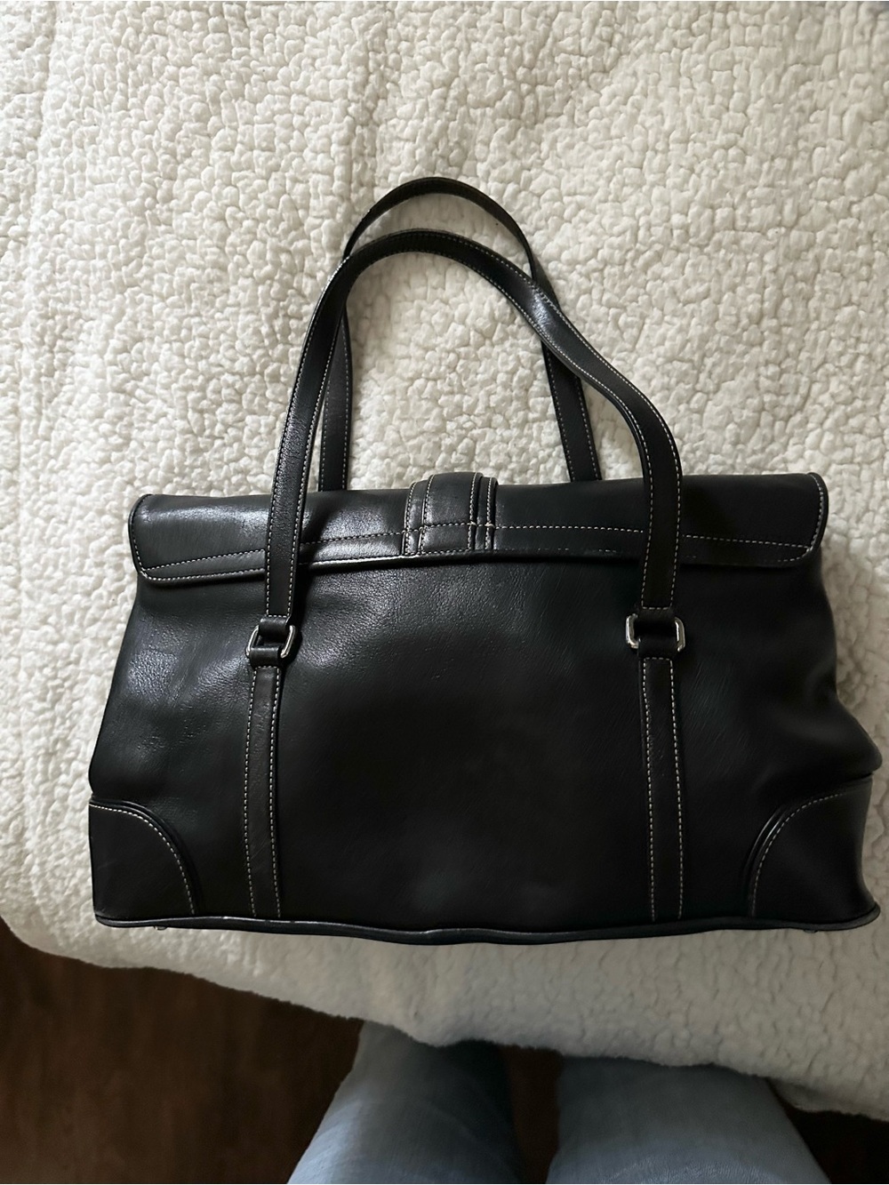 Coach Black Leather Duffel Satchel with Buckle Strap and Double Handles - Picture 8 of 14